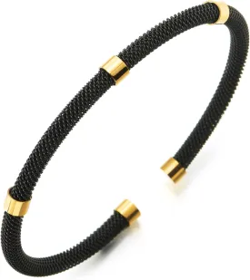 COOLSTEELANDBEYOND Thin Stainless Steel Mesh Cable Cuff Bangle Bracelet with Tube Beads, for Men Women
