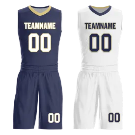 Custom Blue White Classic Style Reversible Basketball Uniform Personalized BBJR-D017050