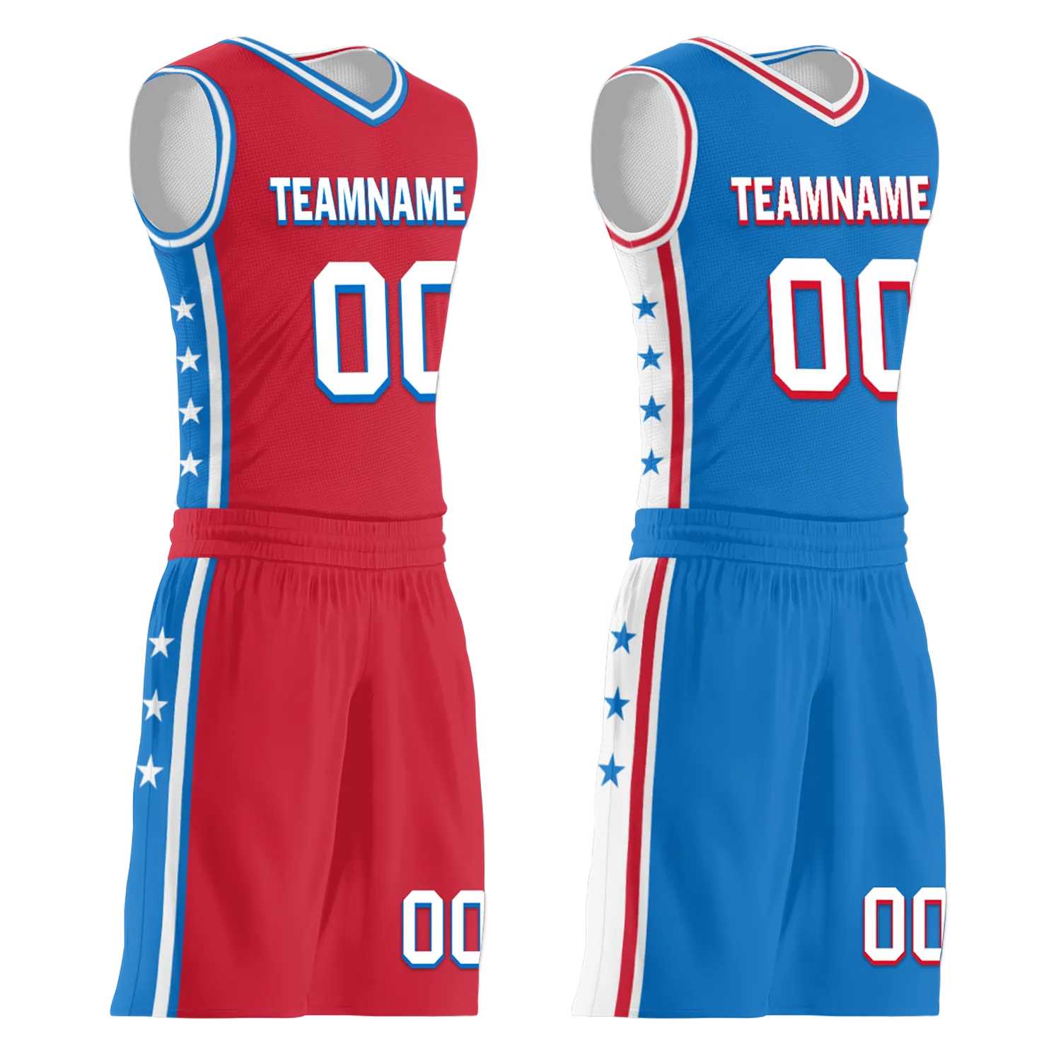 Custom Red Blue Classic Style Reversible Basketball Uniform Personalized BBJR-D017022