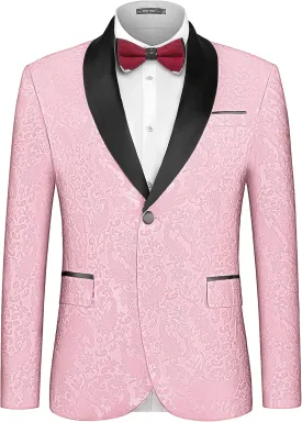 MAGE MALE Mens Floral Tuxedo Jacket Paisley Shawl Lapel One Button Blazer Jacket Slim Fit Dinner Party Prom Tuxedo