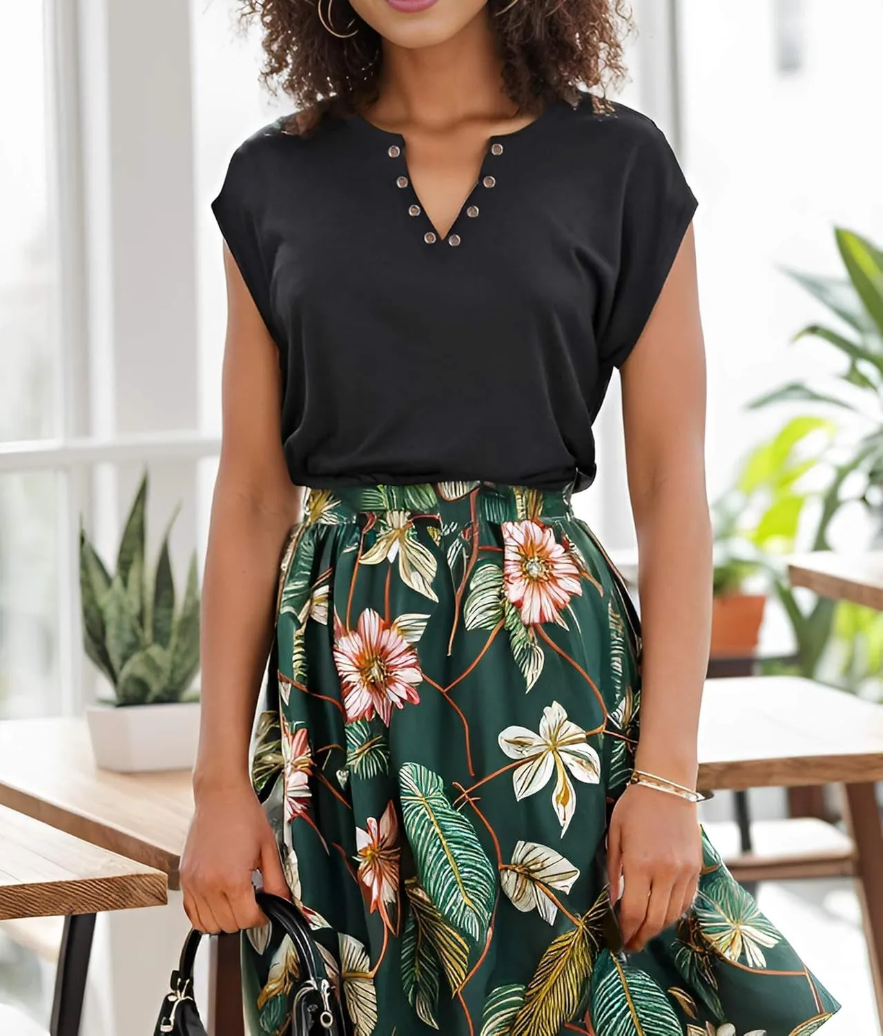 Tank Top for Women Cap Sleeve V Neck Shirts Summer Flowy Loose Fit Blouses Casual Dressy Basic Clothes