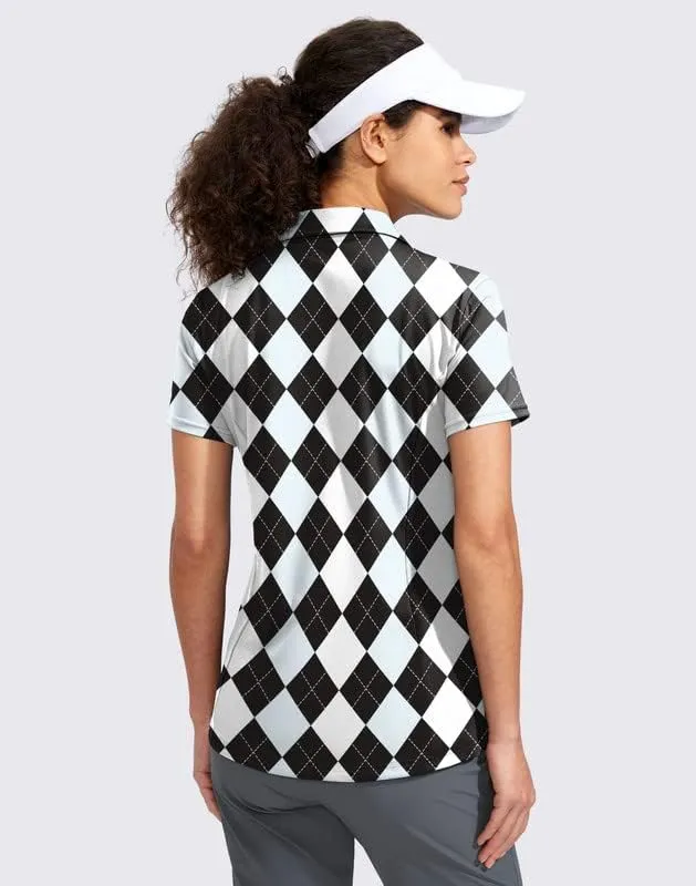Viodia Women's Golf Shirt Short Sleeve with Zip Up Quick Dry Stretch Tennis Collared Polo Shirts for Women Golf Clothes