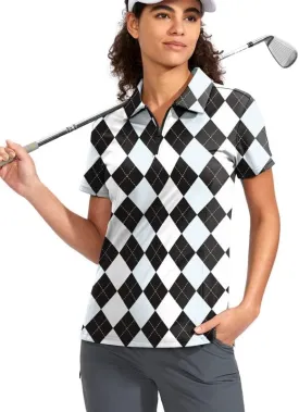 Viodia Women's Golf Shirt Short Sleeve with Zip Up Quick Dry Stretch Tennis Collared Polo Shirts for Women Golf Clothes