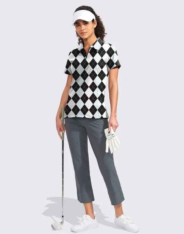 Viodia Women's Golf Shirt Short Sleeve with Zip Up Quick Dry Stretch Tennis Collared Polo Shirts for Women Golf Clothes