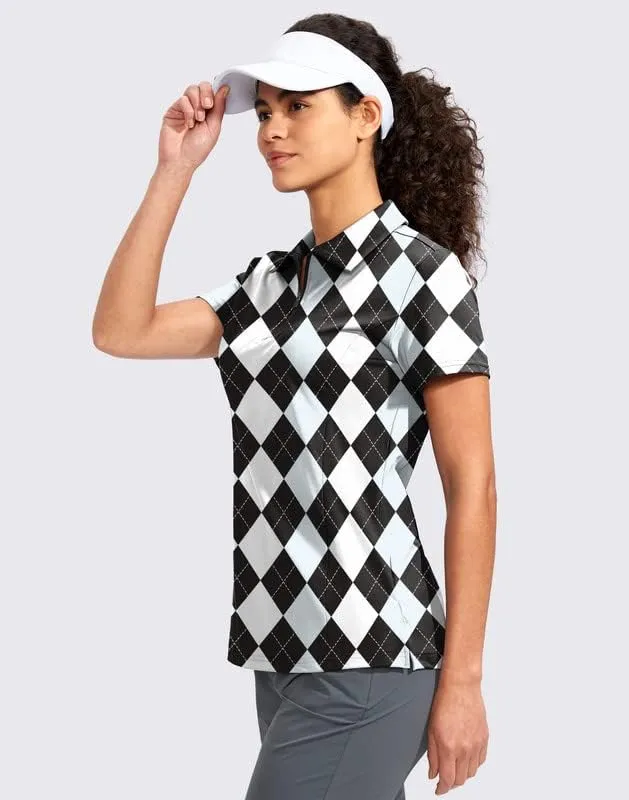 Viodia Women's Golf Shirt Short Sleeve with Zip Up Quick Dry Stretch Tennis Collared Polo Shirts for Women Golf Clothes