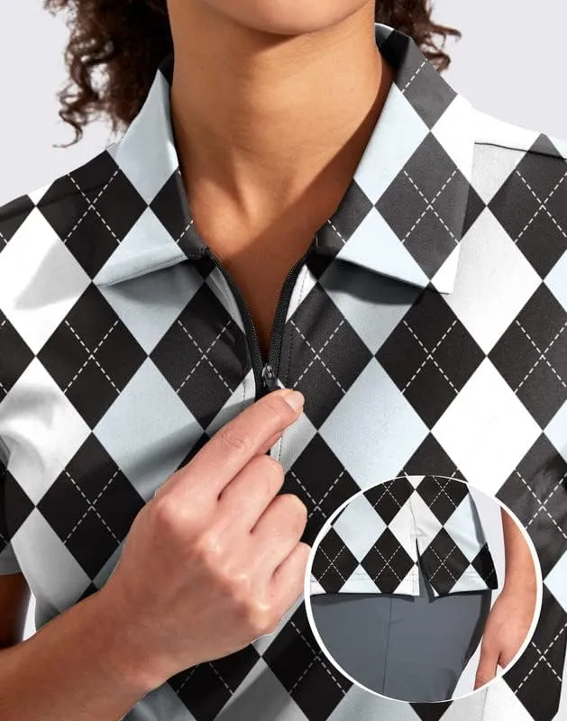 Viodia Women's Golf Shirt Short Sleeve with Zip Up Quick Dry Stretch Tennis Collared Polo Shirts for Women Golf Clothes